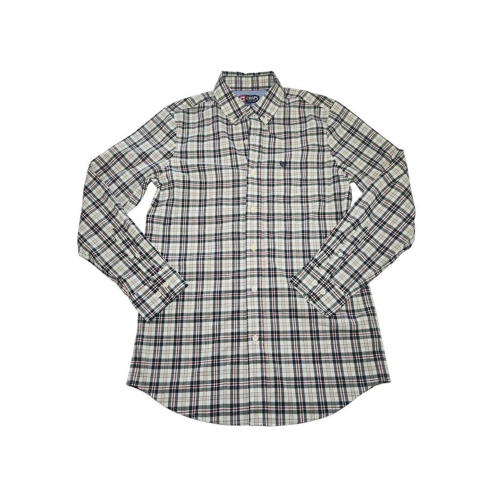 Chaps Men's Stretch Plaid Button Down Shirt White Size S Preppy Classic